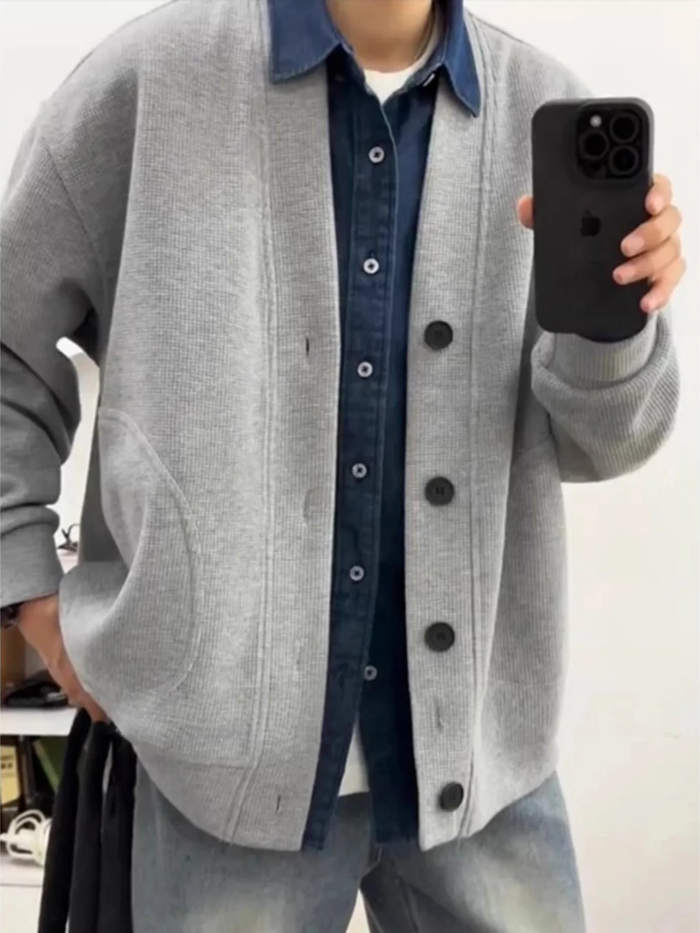 

Loose Fit Long Sve Men's Cardigan Jaet Autumn Winter Comfortable Lazy Sle Polyester Fce Lined V-Ne Casual Outerwear