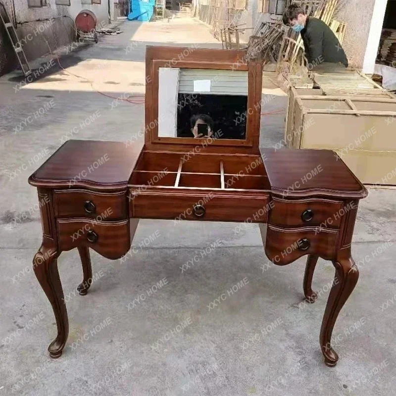 A  American-Style Solid Wood Dressing Table Desk Integrated Flip European-Style Storage Bedroom Dresser