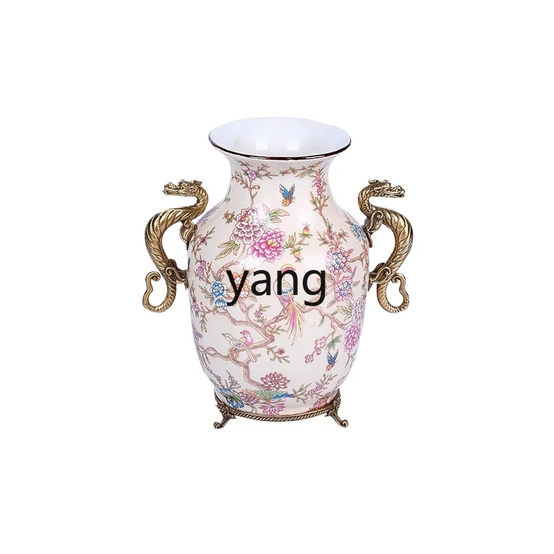 Yjq Chinese Style Ceramic Inlaid Copper Painted Vase Tissue Box Living Room Decoration Fruit Plate