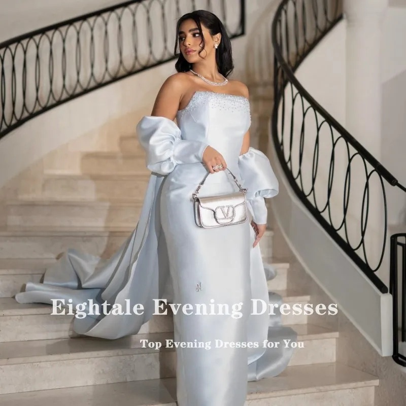 فستان سهرة عربي Eightale بدون حمالات مخصص للحفلات الراقصة من الساتان حورية البحر أزرق فاتح مطرز لحفلات الزفاف فيستدوس دي غالا