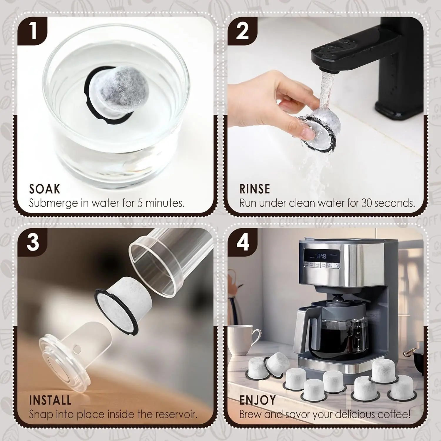 10 قطع فلتر متوافق مع المقهى وGE Profile Grinders Brewers Coffee Makers مرشحات مياه الفحم لآلة الإسبريسو