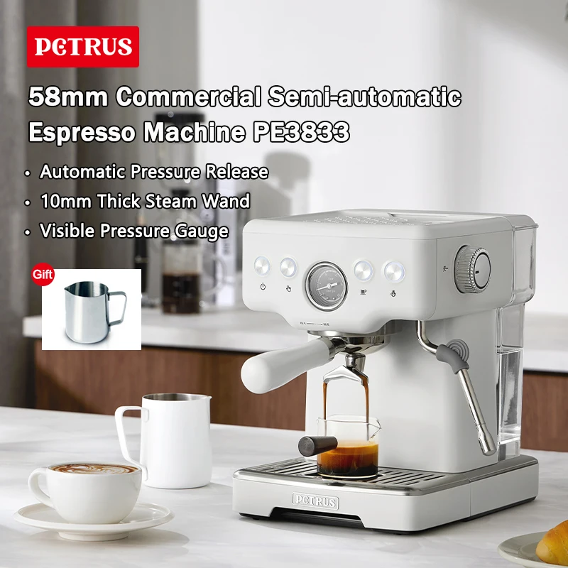 Petrus Espresso Coffee Machine Stainless Steel Coffee Maker With 58MM Portafilter Commercial Steam Wand Milk Frother