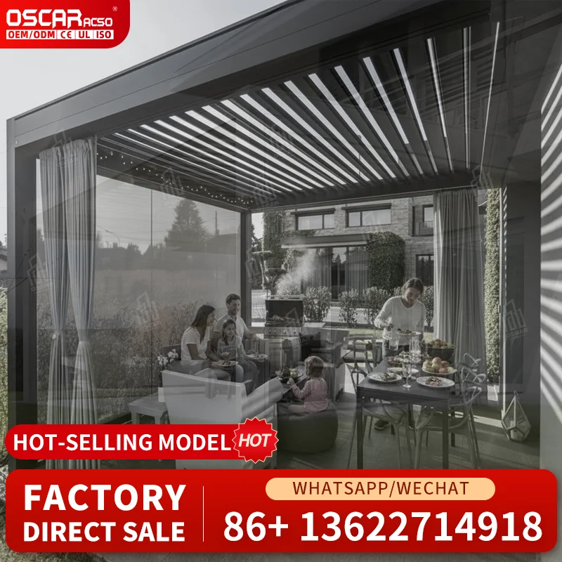 Waterproof Balcony Adjustable Louvre Roof Pergola Durable Powder Coated Aluminum Frame High Wind Resistant Suitable for Balconie