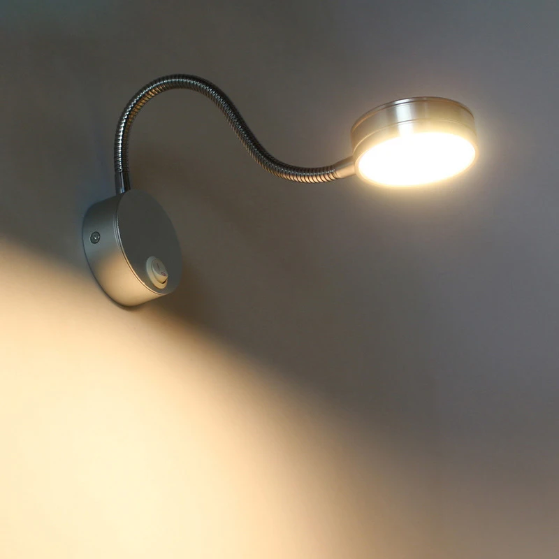 Gooseneck Reading Wall Lamp LED 3W With Switch Flexible Adjustable Working Study Wall Mounted Bedroom Bedside Night Light Book