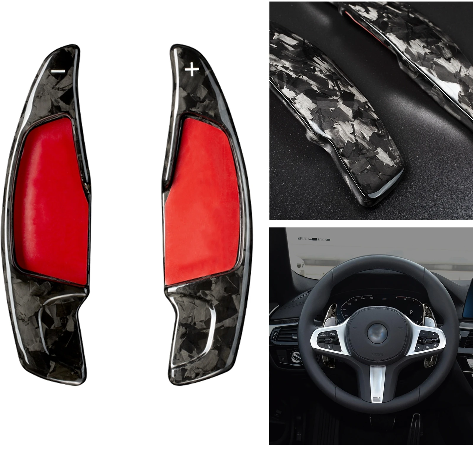 

2PCS Carbon Fiber Extension Gear Steering Wheel Shift Paddle Cover Trim Pad For BMW 5 7 Series G30 G11 X4 G02 F90 M5 2018 2019