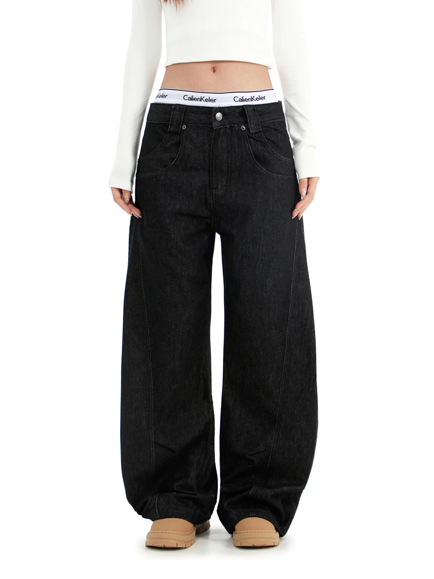 

Hygge Chen American Retro Waed Denim Jeans Men's Loose Wide Leg Pants Bla Versatile Casual Cotton Blend Straight Cut