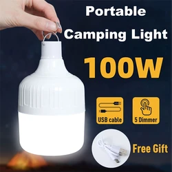 Lâmpada LED recarregável USB portátil para camping, lâmpada de emergência, lanternas, iluminação exterior, 20W, 40W, 80W, 100W