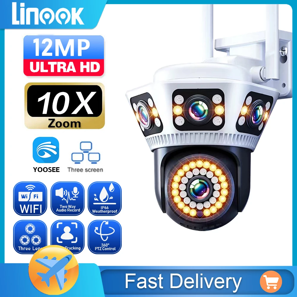 Linook yoosee 4K 3 lens 3 screen 12MP WIFI wireless closed-circuit television,outdoor waterproof,security camera,IP camera