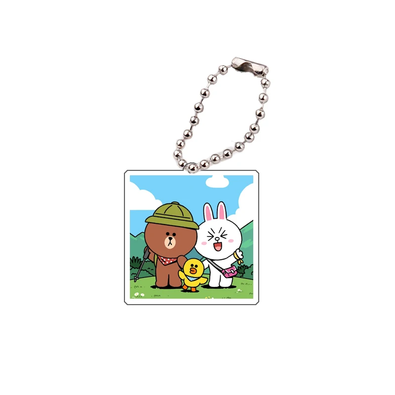 Line Friends Keychain New Anime Peripheral Kawaii Brown Cony Sally Square Pendant Choco Diy Acrylic Accessories Toys Gifts