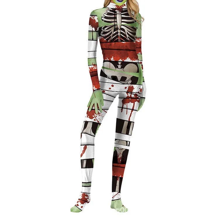 Damen 3D-gedruckter Skelett-Catsuit Jumpsuit Sexy Cosplay-Kostüm für Halloween-Party Modischer Cosplayer Aerial Yoga Bodysuit – Detail 18