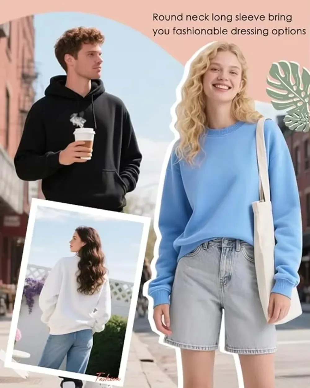 Moletom Coffee Weather, Camisa Coffee Weather, Tops com gola redonda de manga comprida com letras gráficas Coffee Weather