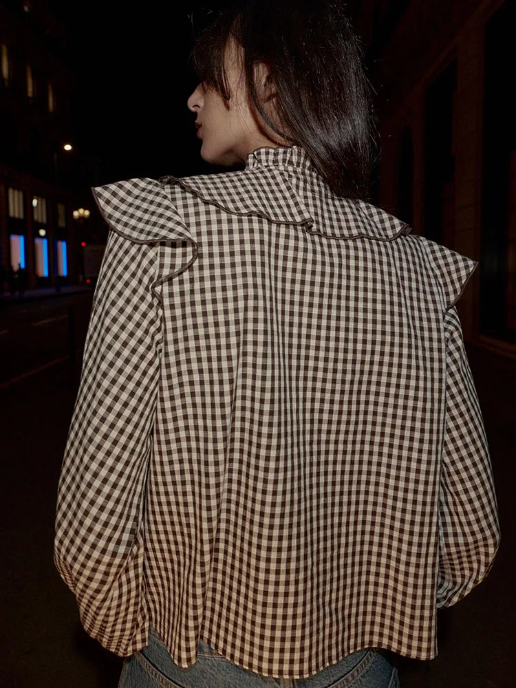 Ele Sweet Long Sve irt Winter New Arrival Small id Pattern Layered Decoration Women's Faion 2025