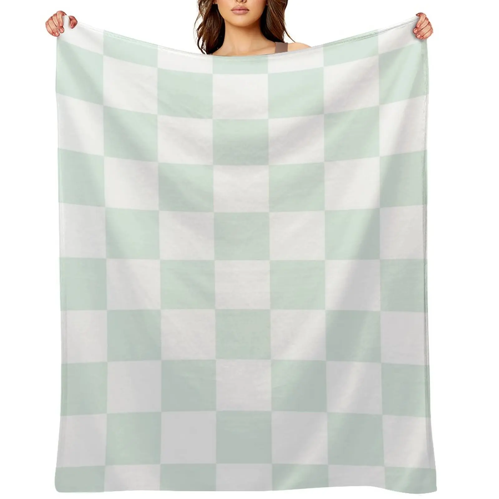 

Mint Checkered Pattern Throw Blanket Flannels Plaid Warm cosplay anime Blankets