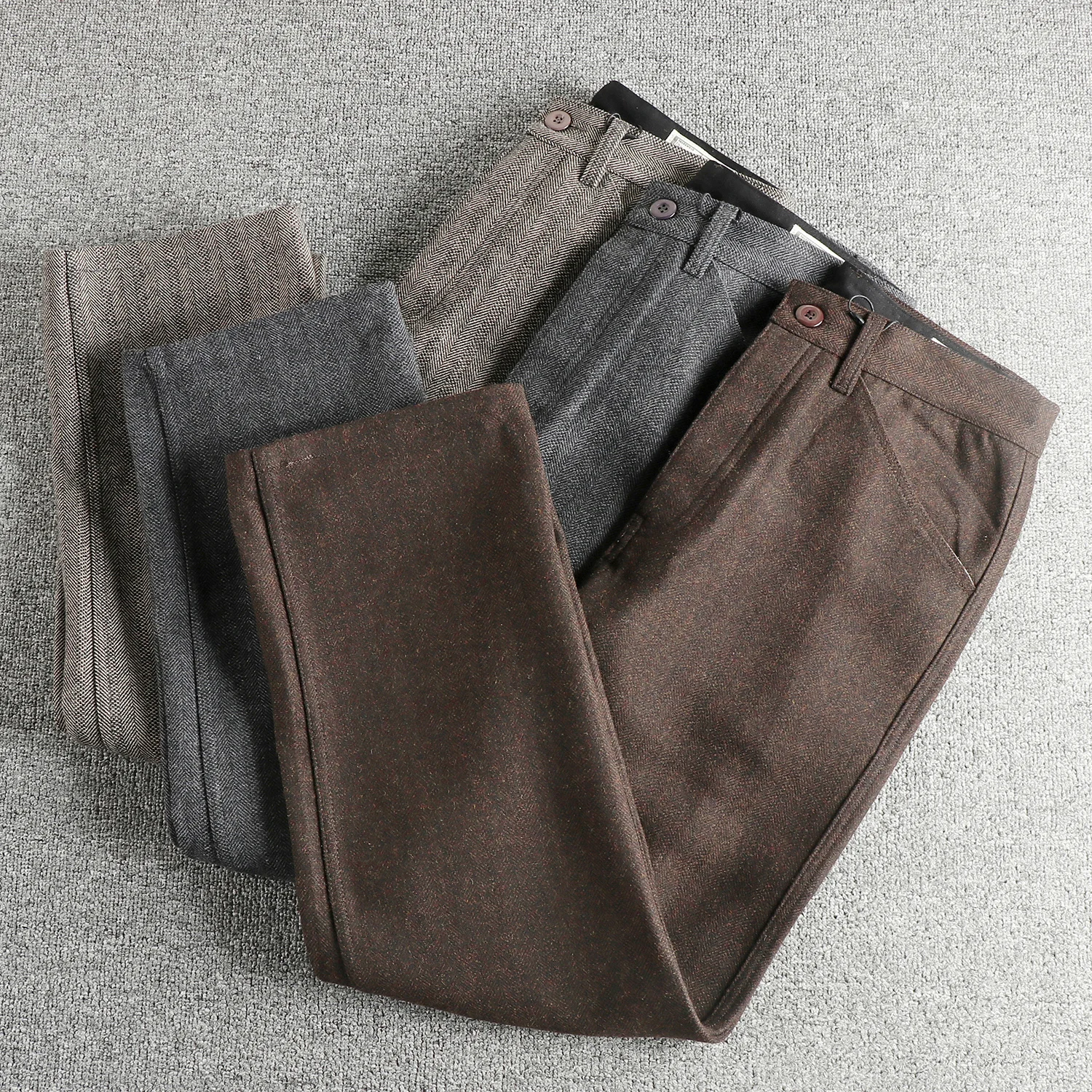 

Retro Wool Blend Fabric Men's Straight Leg Casual Pants Winter Warm Comfortable Workwear Style Long Trousers Youth Fashion