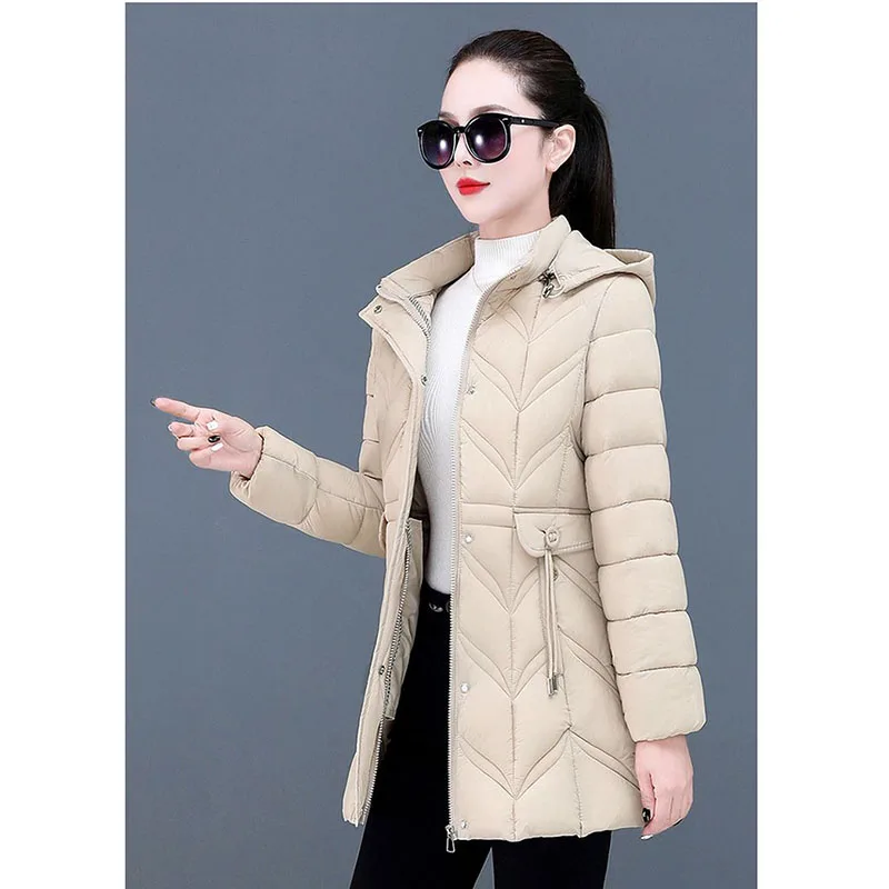 2025 Cappotto lungo in cotone di seta con piume da donna nuova invernale Giacca multifunzionale femminile sottile Piumino in cotone con tuta con cappuccio