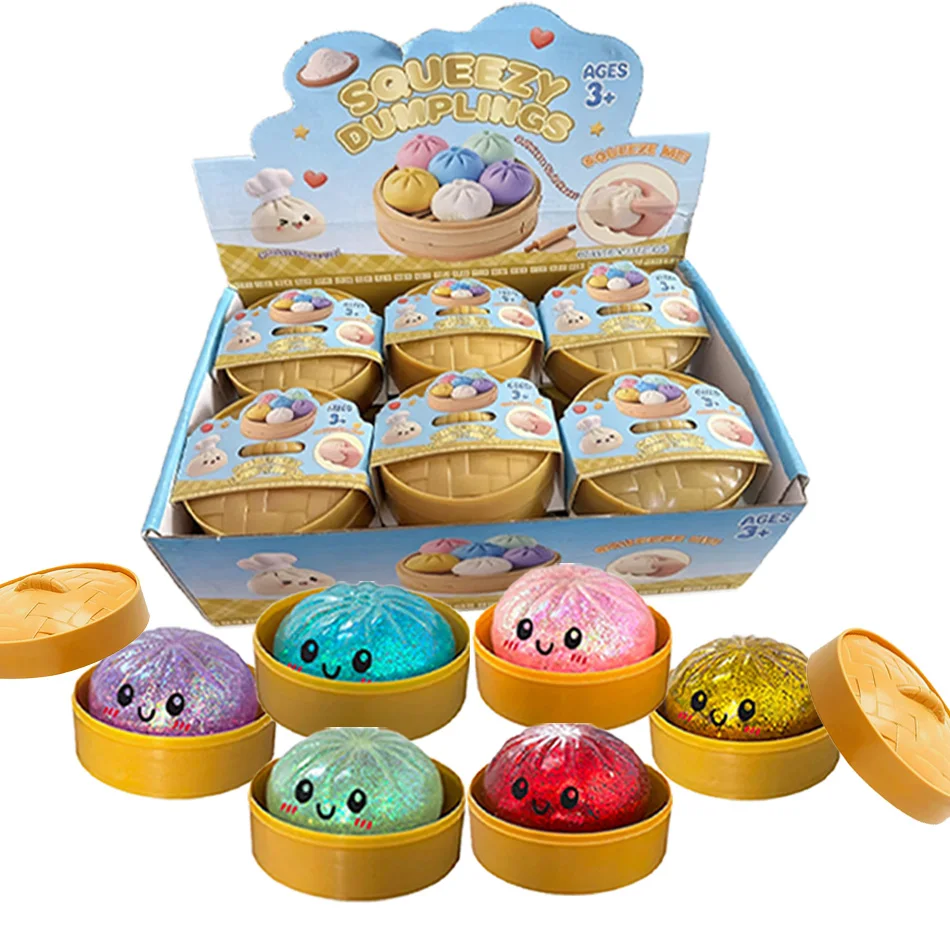 Neu: 1-12 Stück Glitzer-Dumplings, Glitzer-Dumpling-Squishies mit Box, sensorisches Quetschspielzeug zur Stresslinderung