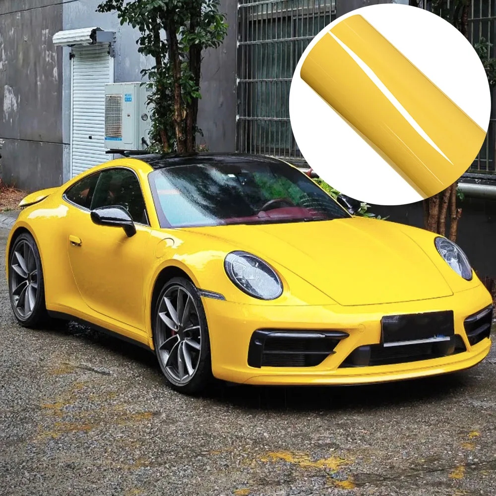 Car Wrap Film Signal Yellow PET Bubble Free PVC Auto Body Vinyl Sticker Color Change Decoration Exterior Accessories Auto Decals