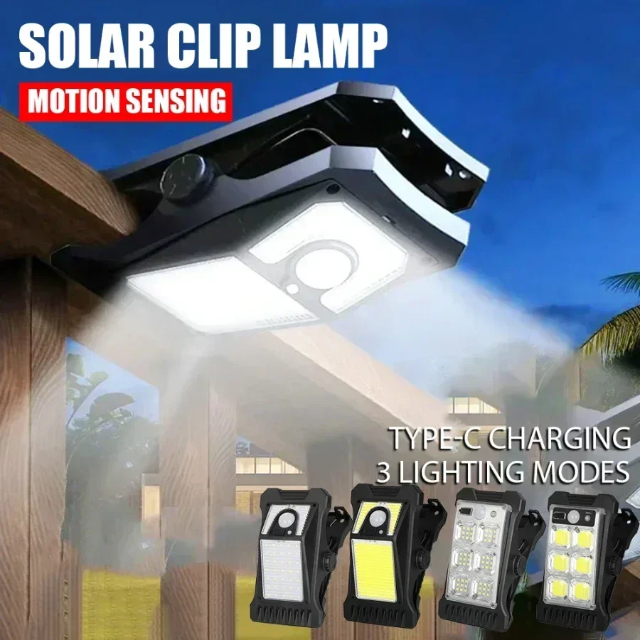 

High Power LED Solar Garden Lights Outdoor Solar Clip Light Motion Sensor Camping Lamp Fence Street Landscape Wall Decoration