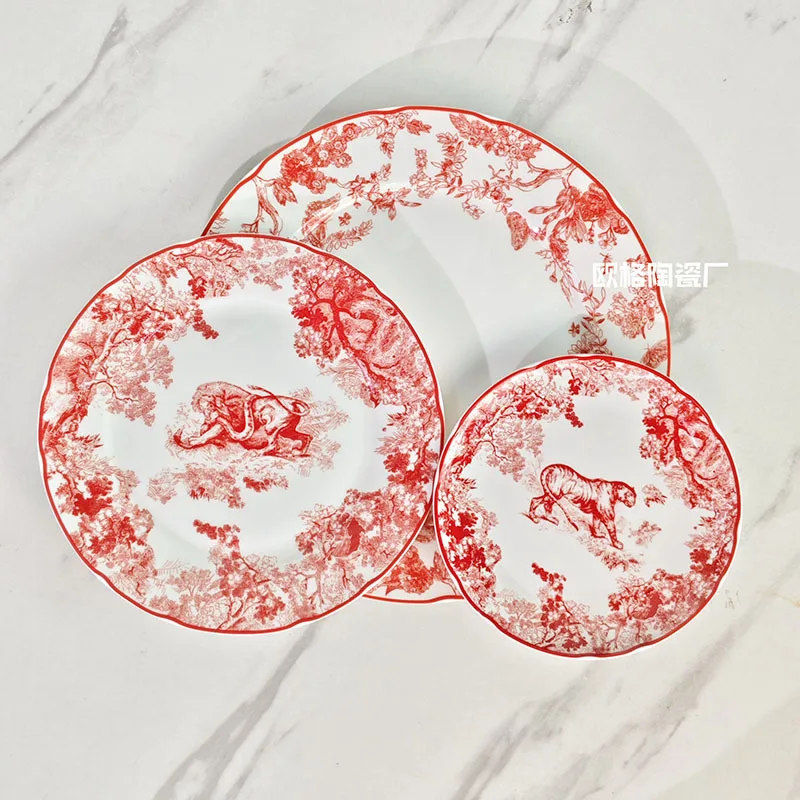 ชุดอาหารค่ำสไตล์ตะวันตกทำจากกระดูกจีน จานสวยงามสำหรับงานเลี้ยง ร้านอาหาร และใช้ในบ้าน