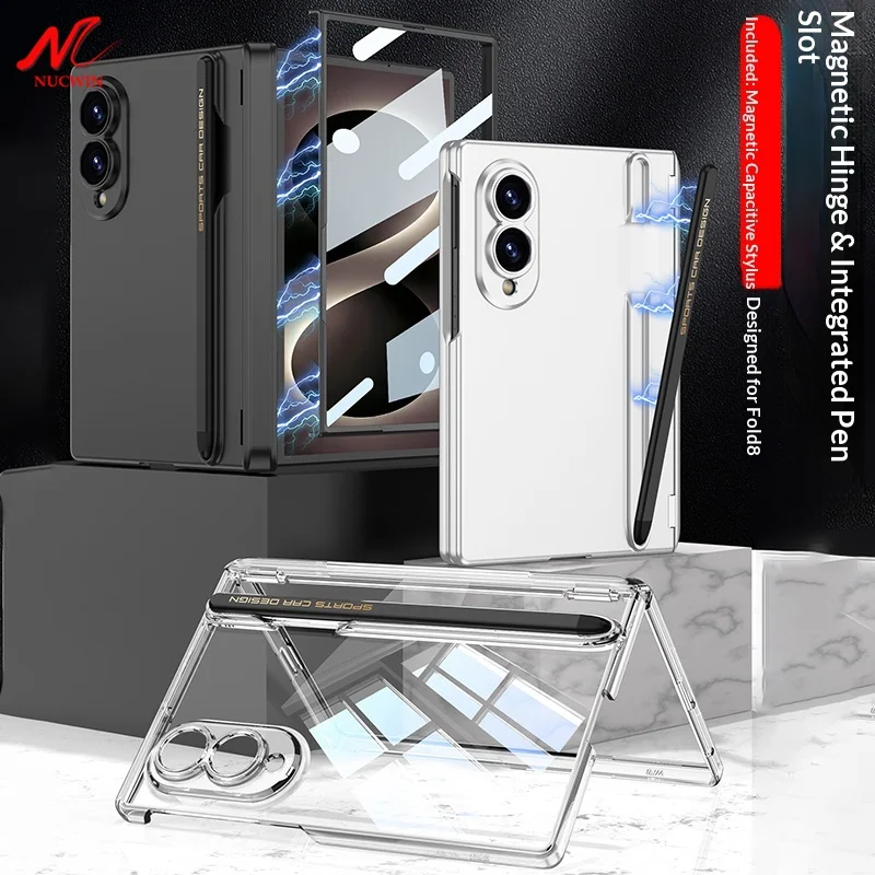 Magnetic Hinge Protection Built-in Screen Protector Case for Samsung Galaxy Z Fold 8 Fold8 Anti-fall Pen and Pen Holder Cover