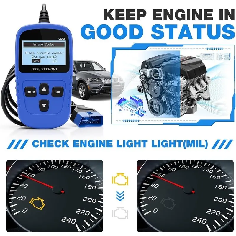 AB56-VD10 OBD2 Trouble Code Scanner, Supports Engine Diagnosis, Freeze Frame Data, And I/M Ready Status Check