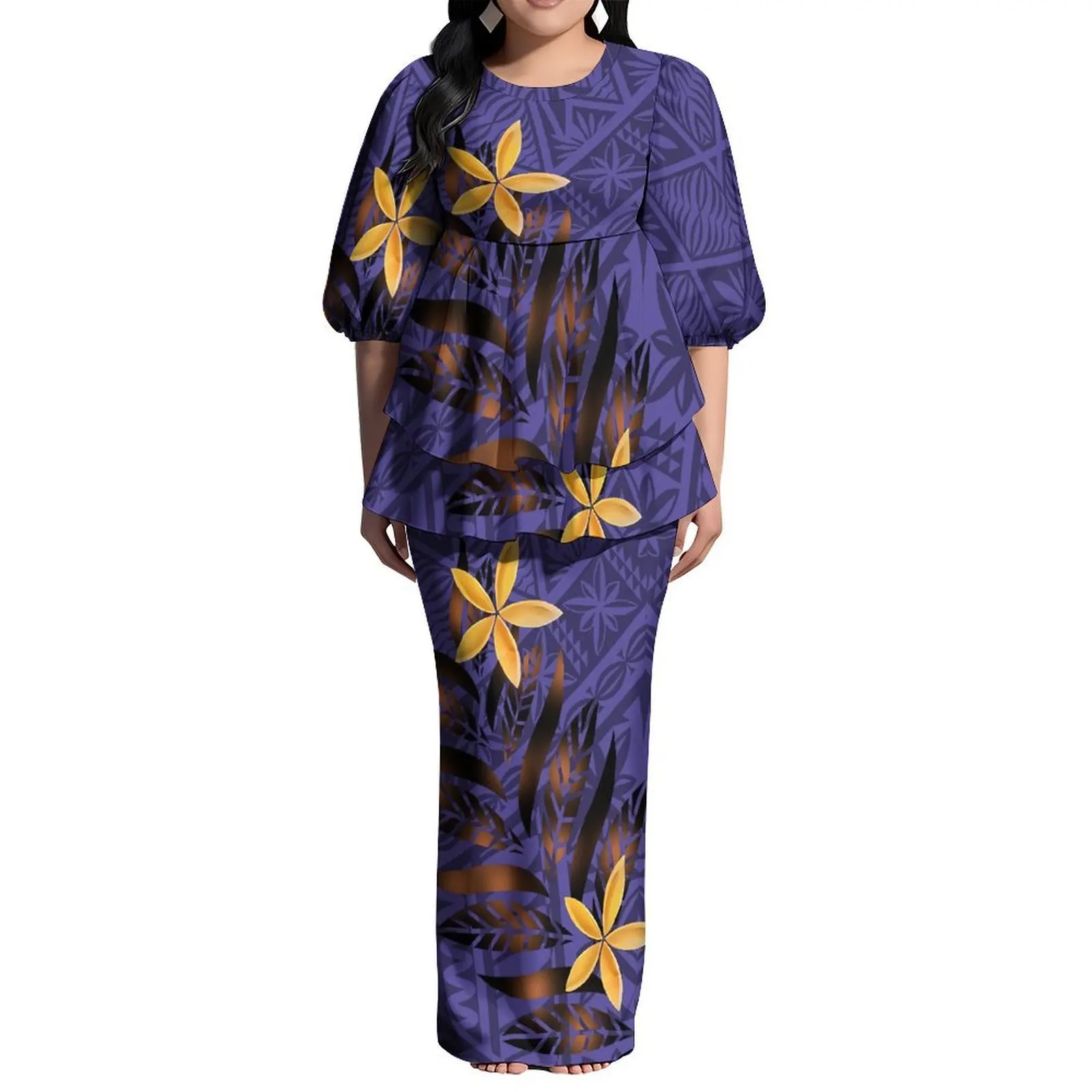 Das neu gestaltete samoanische Polynesian Island Creative Damen-Puletasi-Kleiderset enthält ein Oberteil und ein langes Kleid für große Schüsse