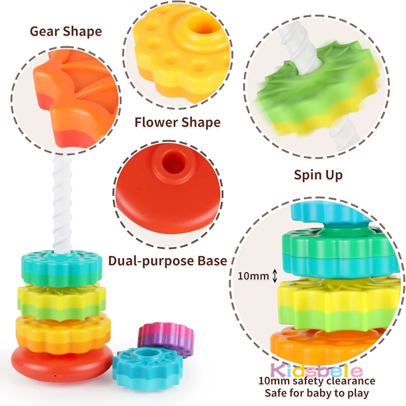 Baby Spinning Stacking Sensory Toys Colorful Rainbow Tower Montessori Fine Motor Skills Ring Toy Party Birthday Gift For Infants