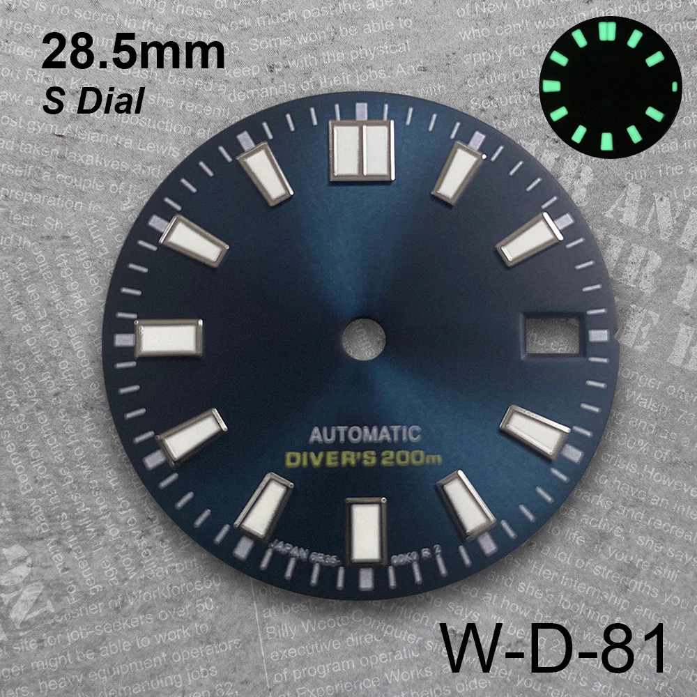 28.5 mm Sunburst S Logo Dial Suitable For NH35 Japan Movement Green Luminous High Quality Diving Watch Modification Accessories