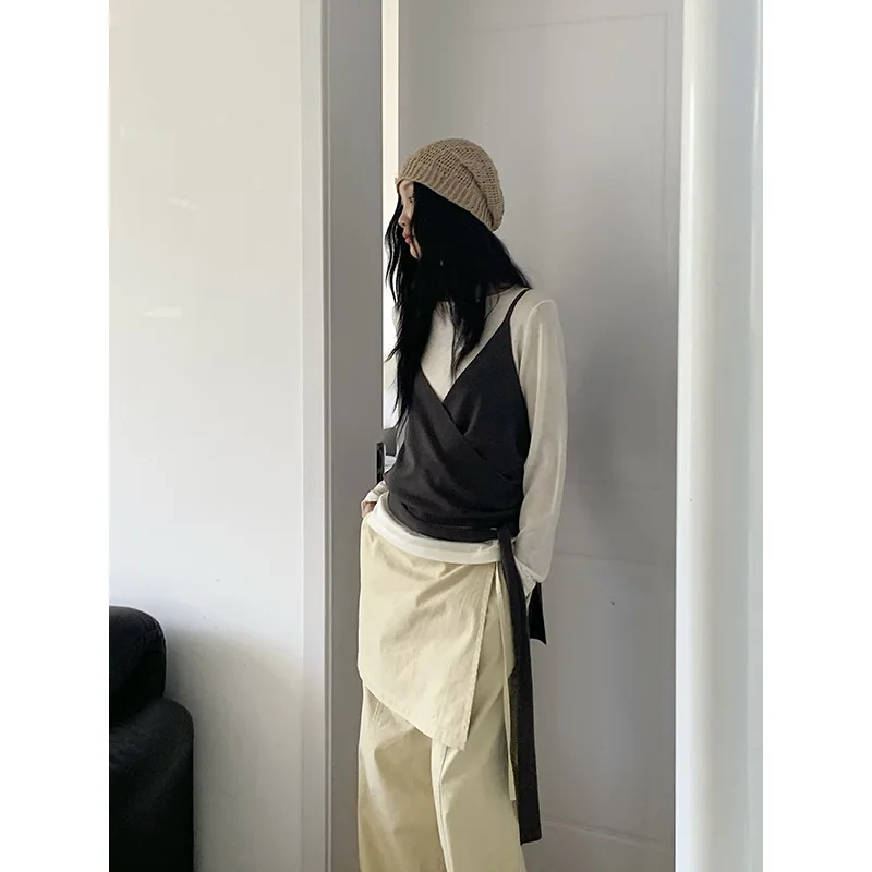 Design Sense Fake Two Slacks Women's 2025 Autumn New Versatile Butt Curtain Slimming Loose Washed Trousers