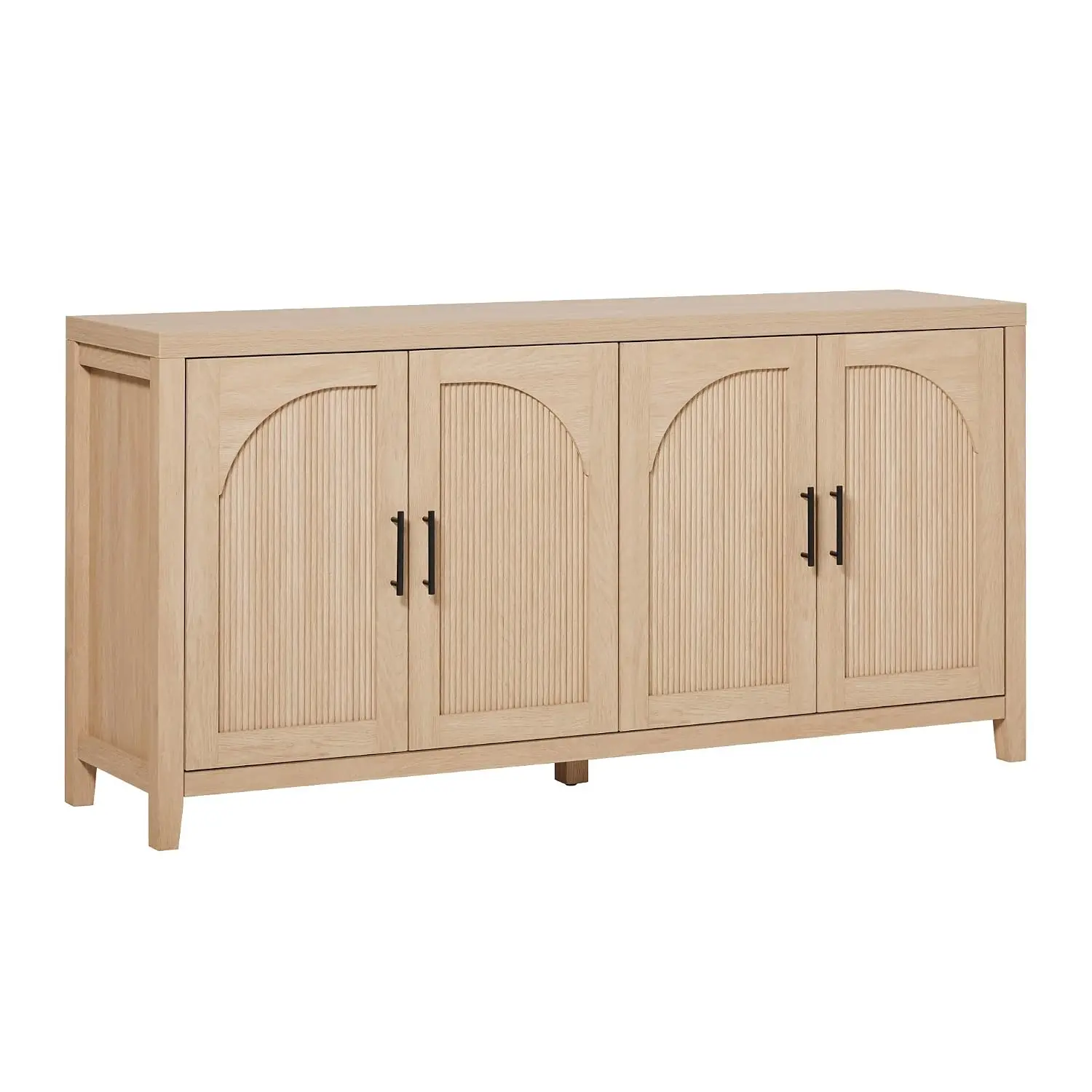 Reeded Sideboard Buffet Cabinet With Cord Management, 60 Inch Coastal Oak Finish, Customized