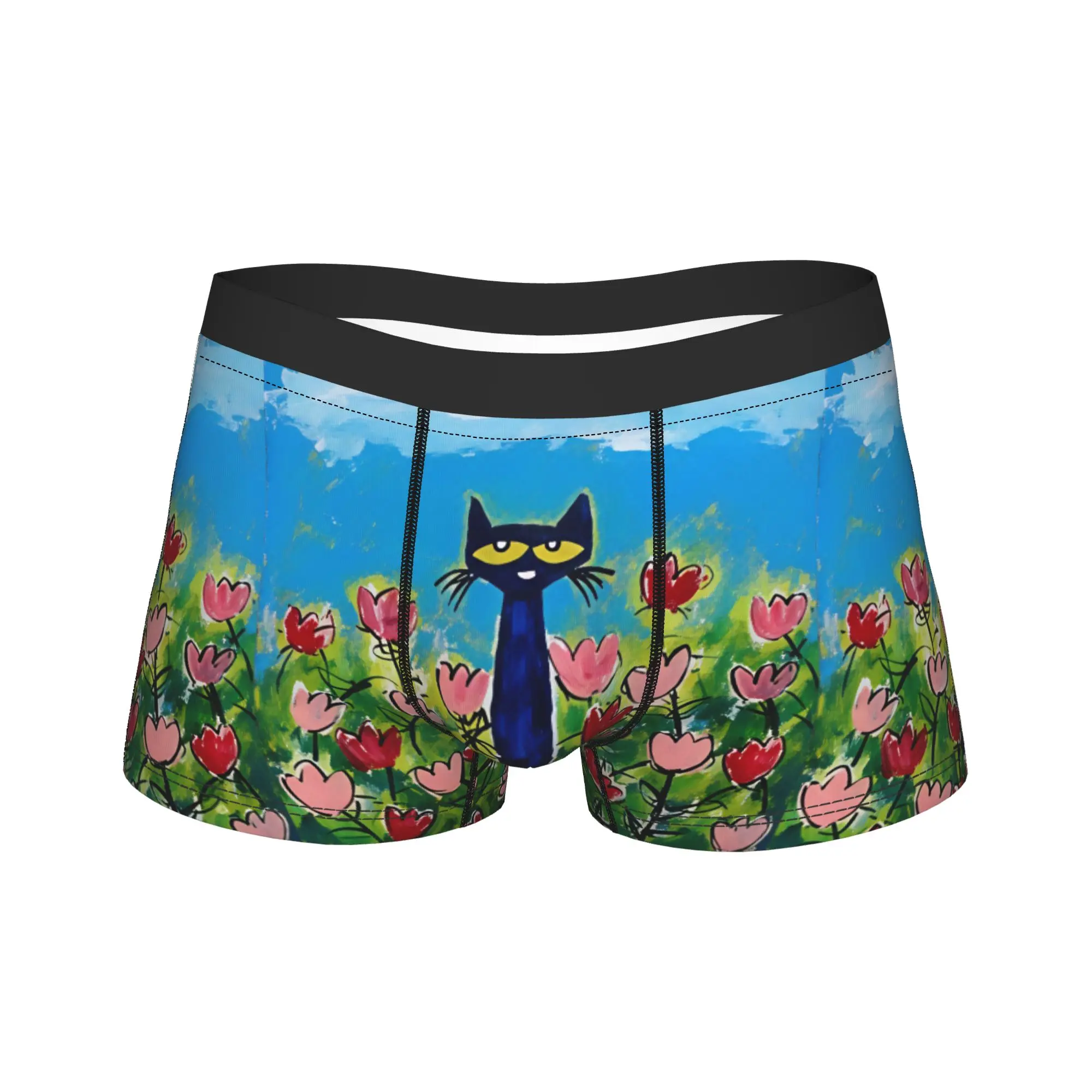 Pete The Cat Stars Comic Underwear  Men Underpants Pattern Soft Trend Trunk Quality Boxer Brief Plus Size 2XL