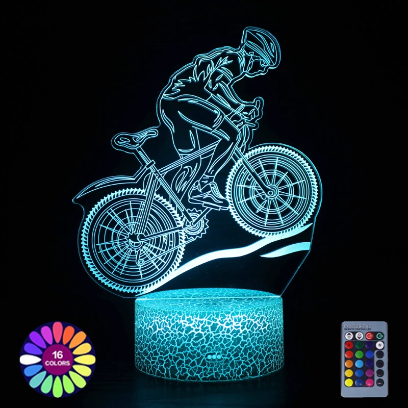 Ilusão 3d conduziu a lâmpada de ciclismo modelo usb alimentado luz da noite toque remoto cores mudando luzes led ornamento mesa crianças presente lâmpada