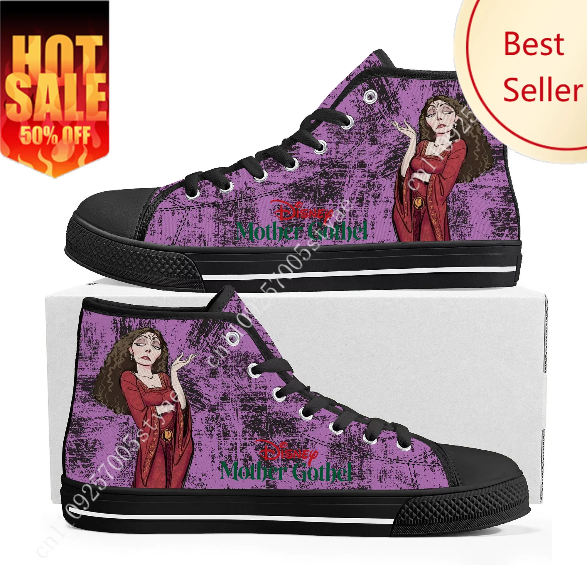 

Mother Gothel High Top Sneakers Disney Cartoon Movie DIY Decorate Shoes Design Your Party Holiday Gifts Custom Shoe