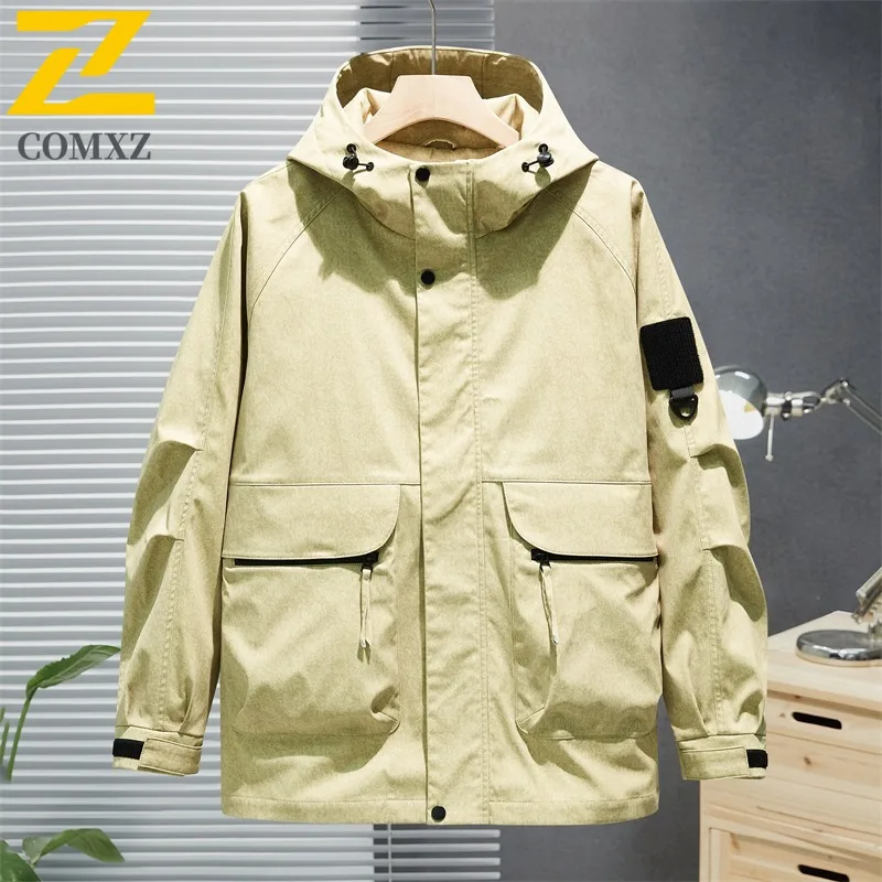 COMXZ الرجال مقنعين سترة 2025 العصرية الموضة في الهواء الطلق التخييم السفر التنزه الأدوات سترة الخريف سترة خفيفة الوزن سترة واقية