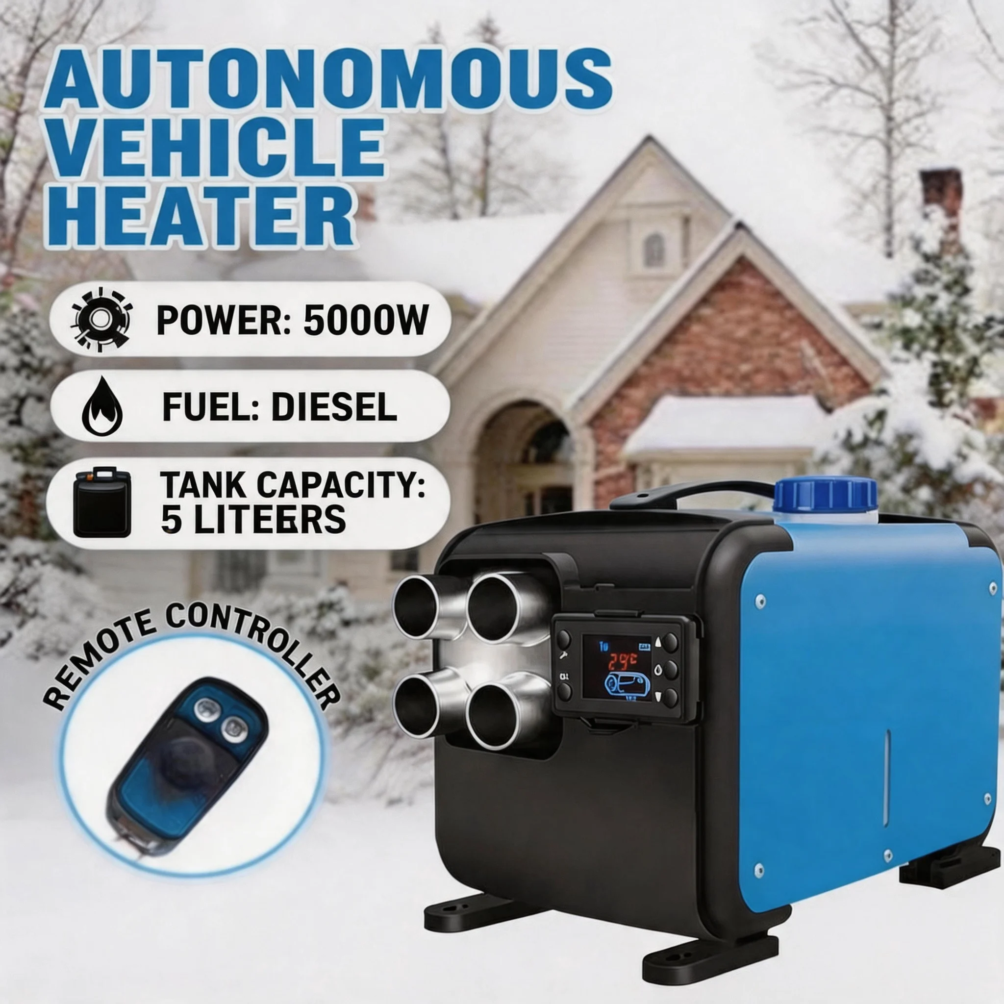 Air Parking Heater 5KW Car Heater Air Diesel Heater 12V 24V 220V Aluminum Shell Warmer Wireless Remote Control Engine Preheater