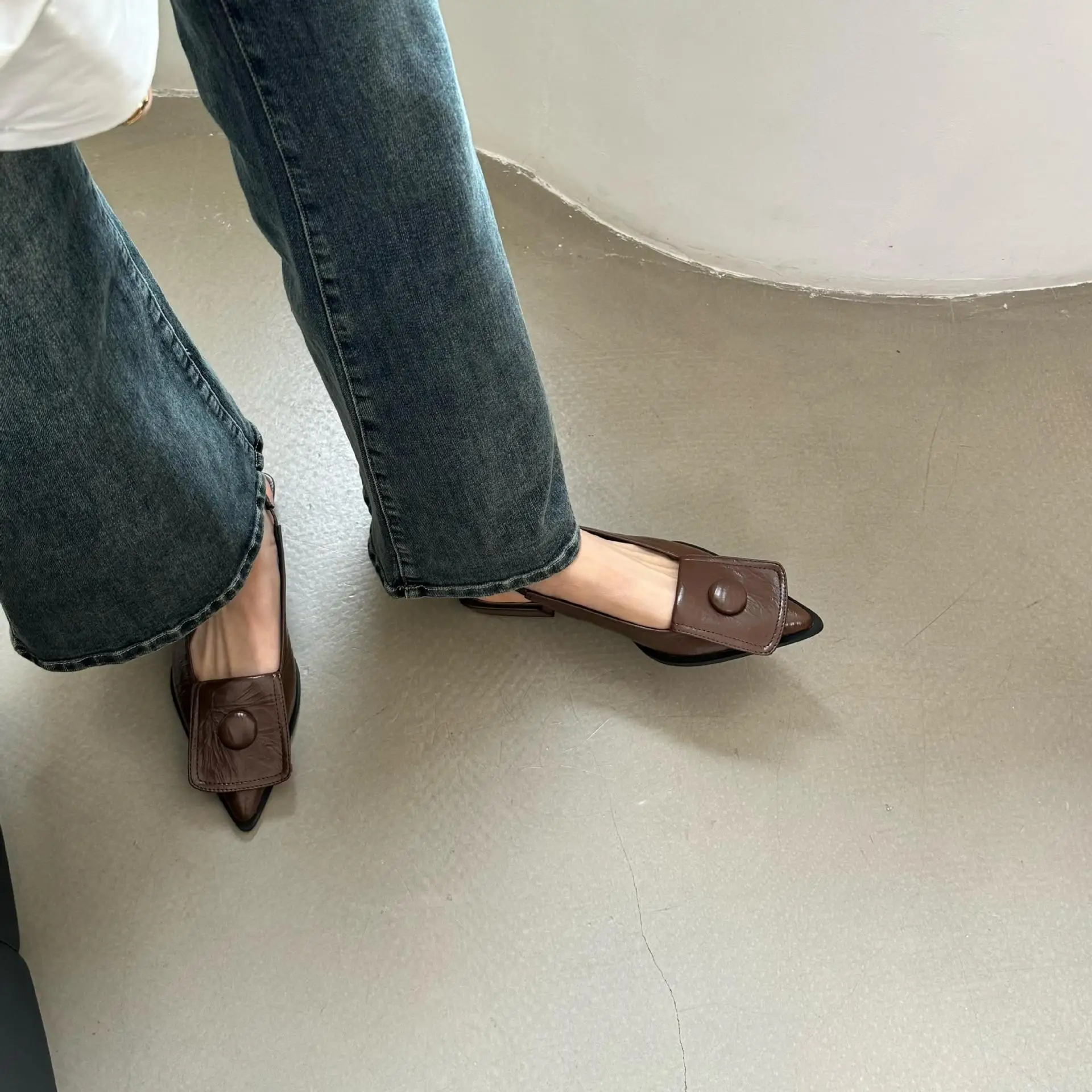 Sandals Sexy Female Shoe 2025 Women\'s Buckle Strap Shallow Mouth Cat Heels Girls New Pointed Low Summer Comfort Rubber Fabric Sl