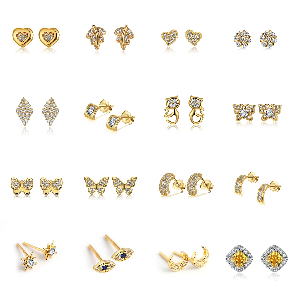 APE 925 Sterling Silver 14K Gold Plated Trendy Type Stud Earring Catalog Wholesale Price Women Custom Fine Jewelry