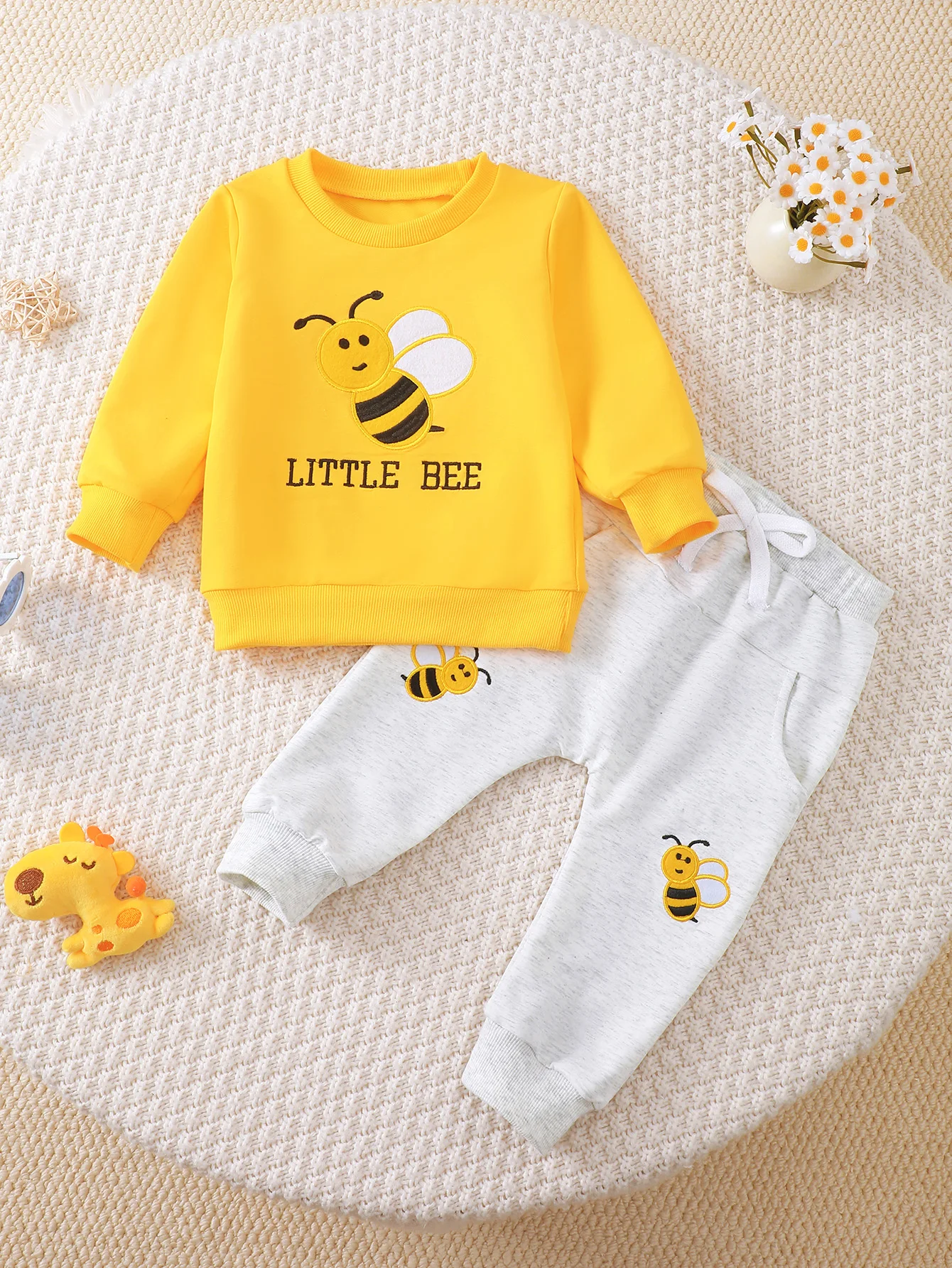 Baby Boys Girls Cute Bee Print Outfit Set Toddler Honey Bee Short Sleeve Clothes Summer Cartoon Costume
