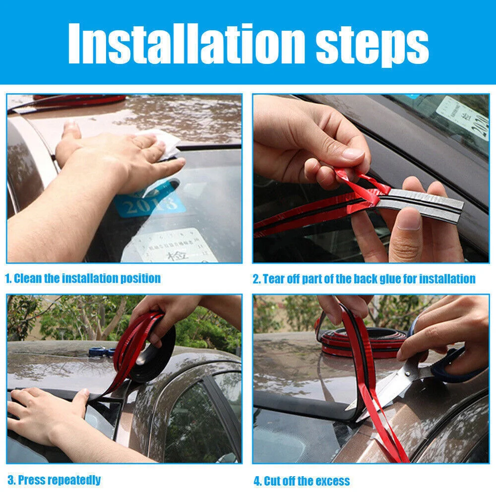 Car Rubber Seal Strips Auto Seal Protector Sticker Window Edge Windshield Roof Rubber Sealing Strip Noise Insulation Universal