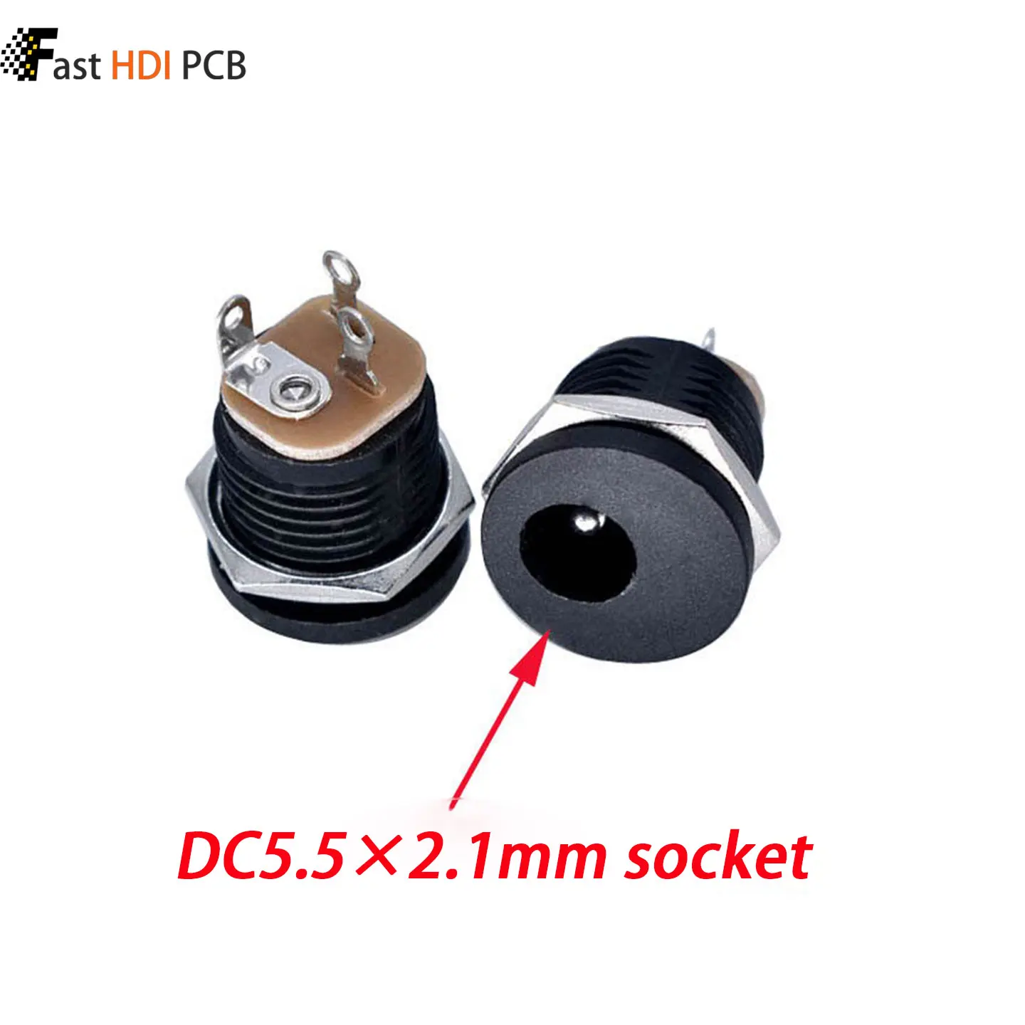 DC022 DC Power Jack 5.5x2.1mm Female Socket with Threaded Nut 11.5mm Thread Diameter Panel Mount for Charger CCTV Router Arduino