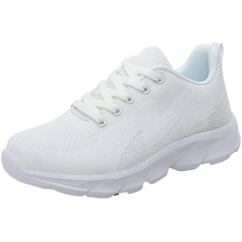 New Spring Comfortable Sports Shoes Large Size Sports Shoes Flying Mesh Breathable Running Shoes Lace-Up Flat Casual Shoes