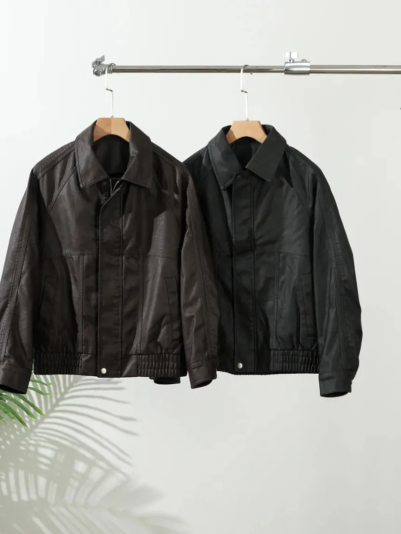 

Ретро-куртка в американском стиле из искусственной кожи с флисовой подкладкой, утепленная, мужская, осенне-зимняя, теплая, с воротником, в байкерском стиле, корейская модная куртка, верхняя одежда с длинными рукавами на молнии