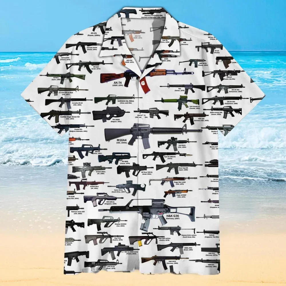 

Hawaiian Shirt For Men Gun Graphic T-shirt 3d Printed Shirt For Beach Vacation Style T-shirt For Men Street Wear Oversized Shirt