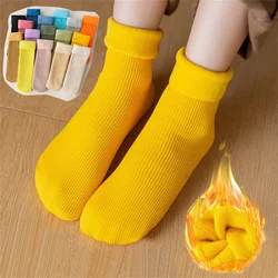 Autumn Winter Kids Warm Medium Tube Floor Socks Plush Thicken Thermal Children Fashion Solid Color Velvet Snow Socks