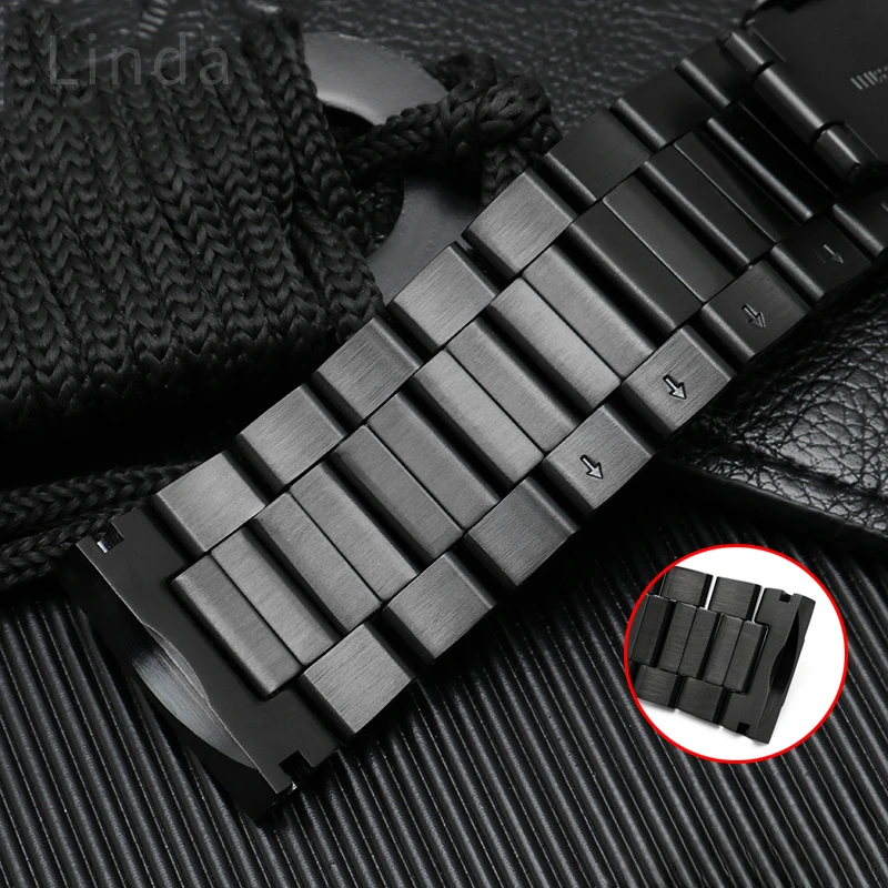 For Diesel Dz4318 4323 4283 4309 Solid Stainless Steel Glossy Waterproof Black 26mm Watch StrapArc Interface Accessories