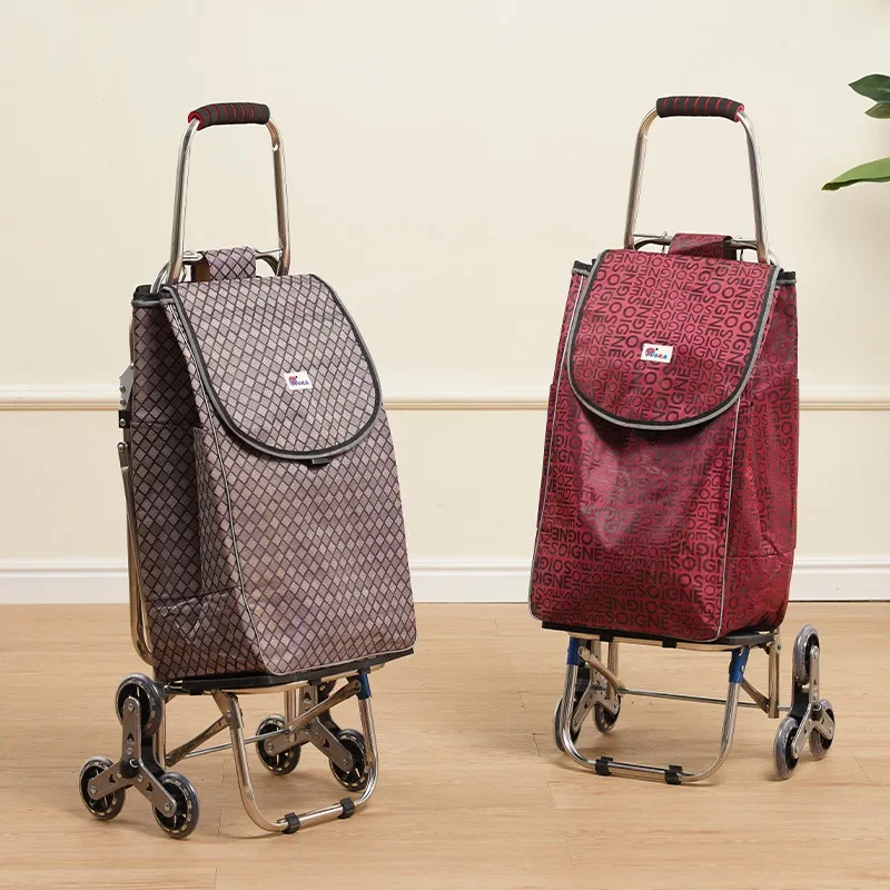 Carrito de compras para personas mayores con asiento, carrito pequeño plegable de acero inoxidable que puede escalar escaleras para una práctica compra de comestibles