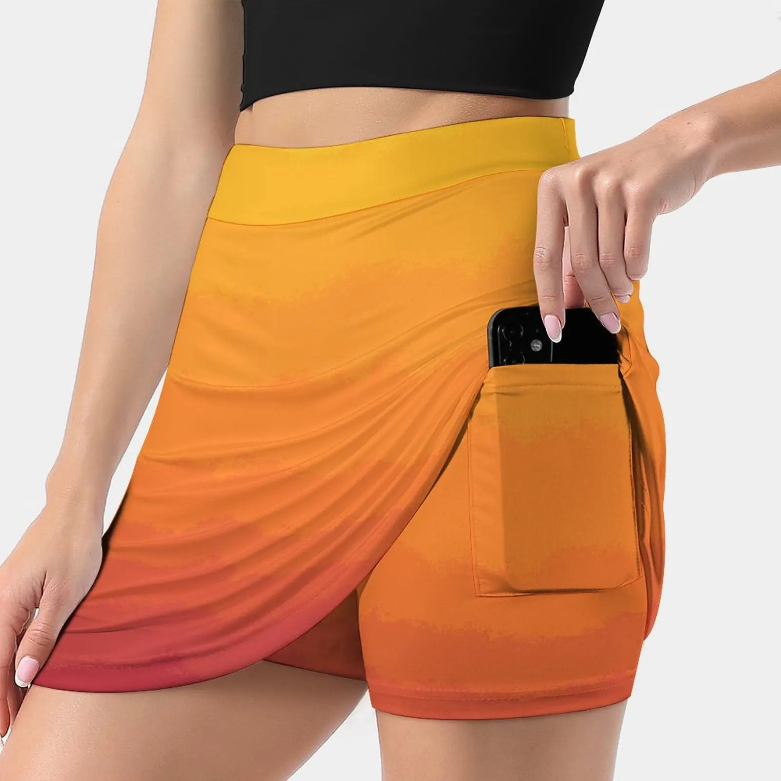 Minimalist Gradient Yellow Orange Magenta Painting Women Sports Lining Skirt Tennis Dance Fitness Short Printed Skirts