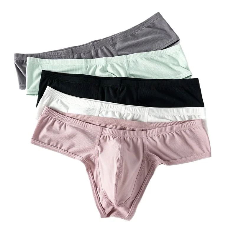 Men's Briefs Ice Silk Low Waist Thread Breathable Underwear Summer Thin Panties U Convex Pouch Lingerie Underpants Bikini