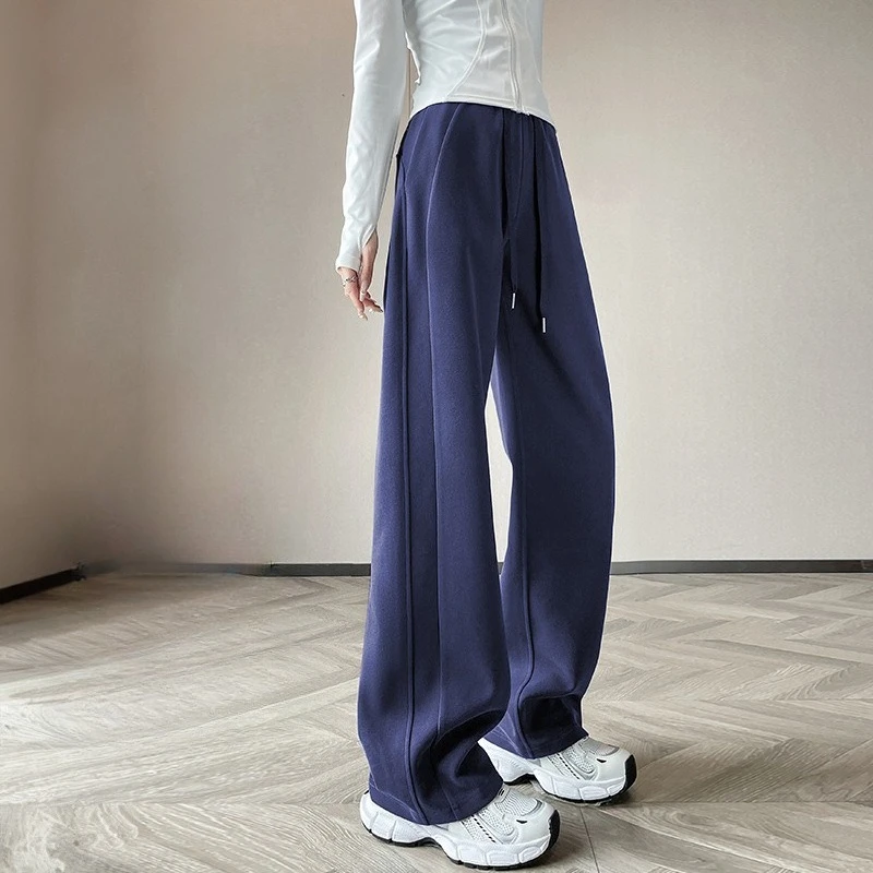 Autumn Winter Women High Waist Sweatpants Warm Fleece Lined Wide Leg Sports Workout Yoga Sweat Pants Casual Lounge Long Trousers