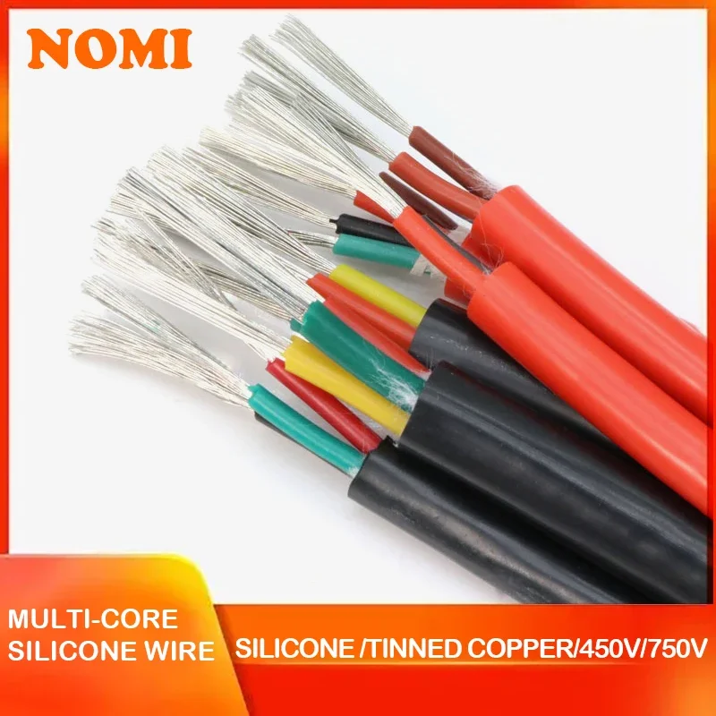 1m Soft Silicone Rubber Cable Sq 0.3 0.5 0.75 1 1.5 2 2.5 4 6mm, 2 3 4 6 Cores Insulated Flexible Copper High Temperature Wire